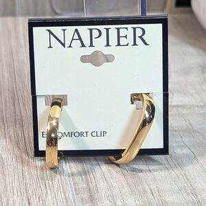 Clip On! Women's Napier Smooth Gold Thick Hoop Earrings E-ZComfort